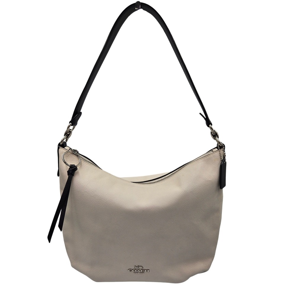 Coach Skylar Hobo Bag Chalk White Black Pebbled Leather Shoulder Bag